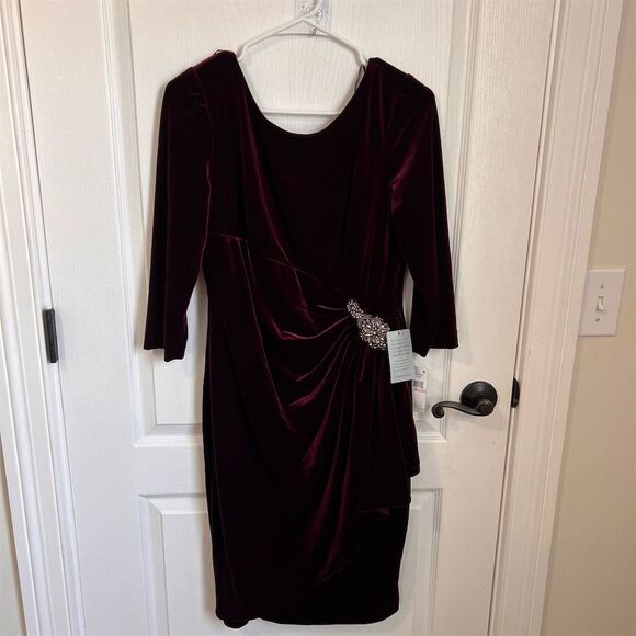 Alex Evenings Wine Velvet Embellished Sheath Dress 1915268 Womens Size 10 NEW Alex Evenings Wine Velvet Embellished Sheath Dress 1915268 Womens Size 10 NEW
